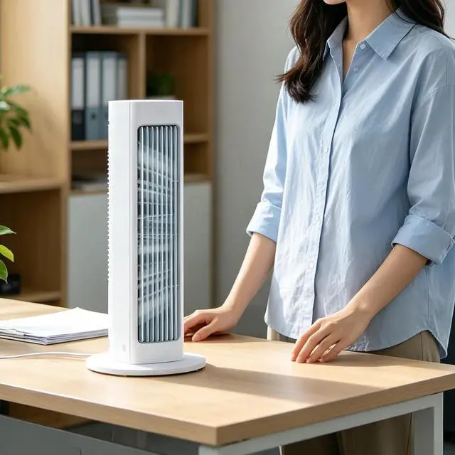 Alt view image 7 of 7 - USB Tower Fan Plug in Design 3 Speed Adjustments Desktop Fan ABS Texture for Desk Indoor Cooling Quiet Operations Individual
