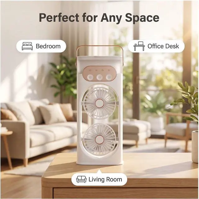 Alt view image 7 of 7 - Office Personal Cooling Fan Triple-Nozzle Dual-Head Humidifying Spray Aromatherapy Sleep 180° Wide-Angle Airflow For Home Room Office,black
