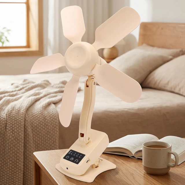 Alt view image 2 of 7 - Rengue Remote Control USB Clip Fan, ABS Rechargeable Desk Fan with 4000mAh Battery, 3 Speeds, 90° Oscillation, LED Display for Office Bedroom Patio