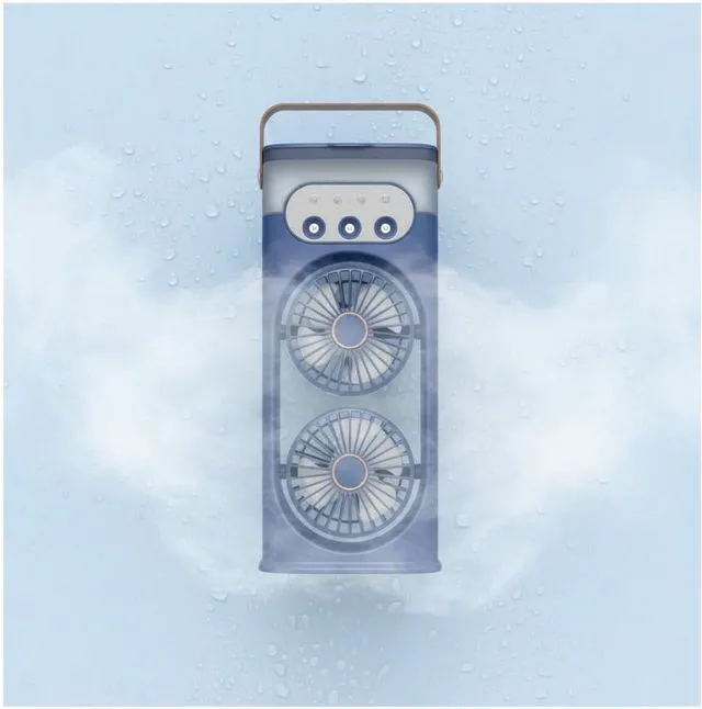 Main image of Easy To Refill Water Mist Fan Triple-Nozzle Dual-Head Humidifying Spray Aromatherapy Sleep 180° Wide-Angle Airflow For Home Room Office,blue