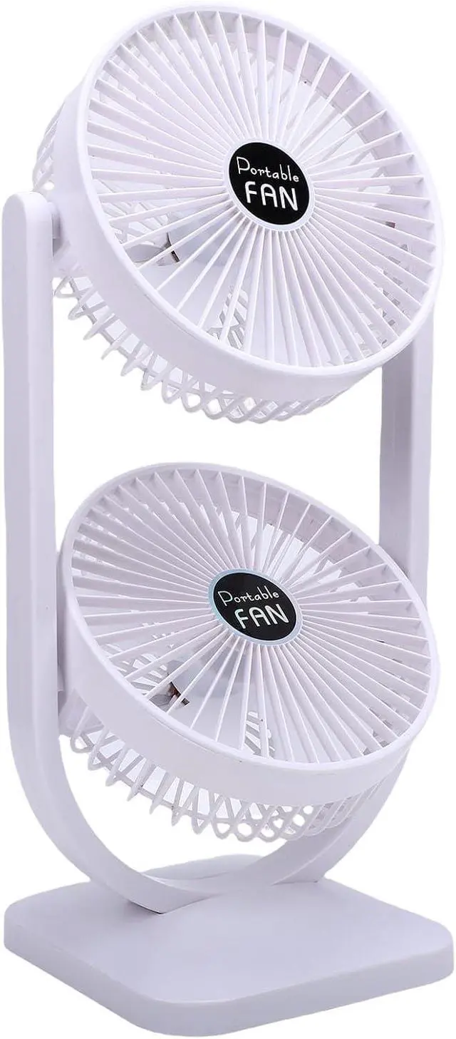 Alt view image 3 of 7 - White Dual Head Cooling Fan USB Rechargeable Electric Floor Fan for Home Office Dorm Travel ABS Construction