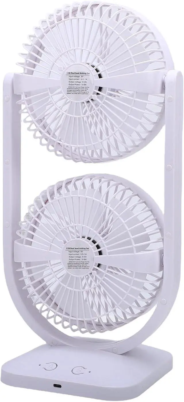 Alt view image 7 of 7 - White Dual Head Cooling Fan USB Rechargeable Electric Floor Fan for Home Office Dorm Travel ABS Construction