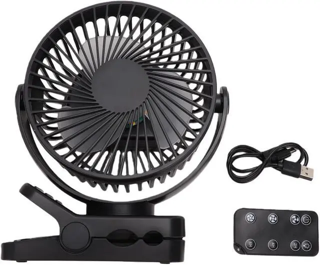 Main image of Domary Magnetic Clip Fan Portable USB Fan Travel Rechargeable 12000mAh Battery Remote 3 Speeds 360 Rotation LED Light Timer for Cruise Ship Golf Cart RV (Black)