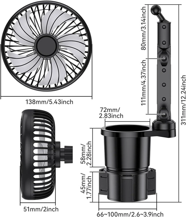 Alt view image 3 of 7 - 2 in 1 USB Car Fan and Cup Holder Expander with 360 Swivels