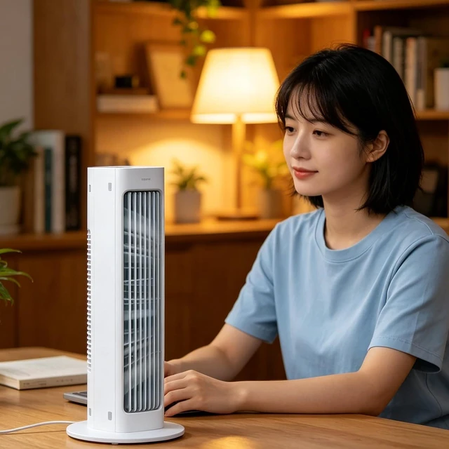 Alt view image 6 of 7 - USB Tower Fan Plug in Design 3 Speed Adjustments Desktop Fan ABS Texture for Desk Indoor Cooling Quiet Operations Individual