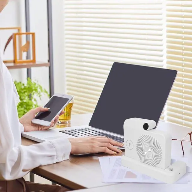 Alt view image 5 of 7 - Desk Fan, Folding Quiet Portable Small Fan with 100 Gears Adjustable Wind Speed, Wireless Charging Station Design for Mobile Phones Daily Use (White)