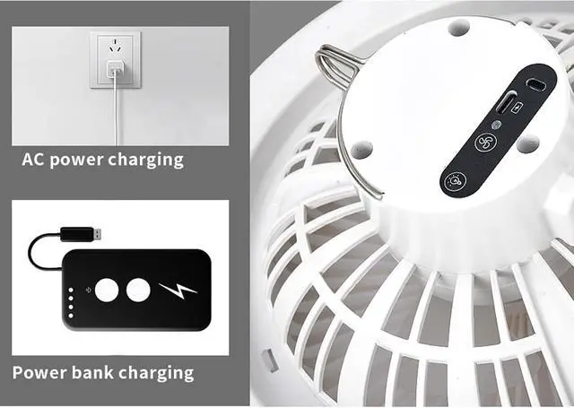 Alt view image 4 of 7 - 30W Type C Charging Fan Lamp 3 Adjustable Wind Modes Timer Feature for Bedroom Tent USB Rechargeable Ceiling Fan