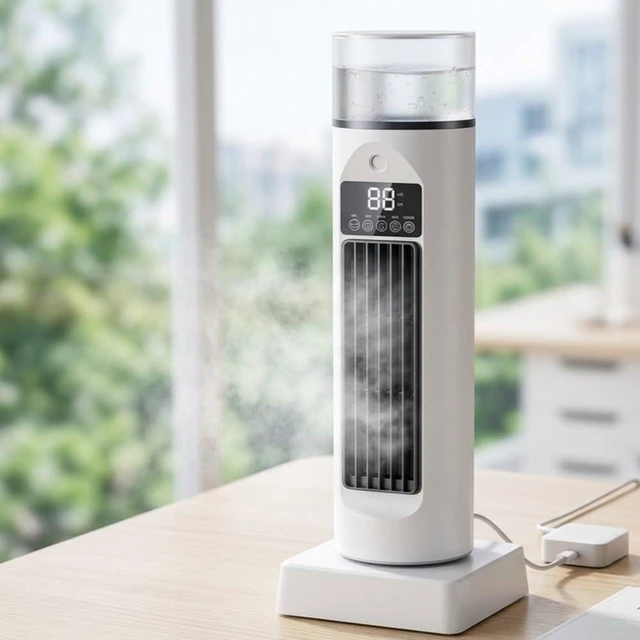Alt view image 6 of 7 - Leafless Spray Fan, Bladeless Air Cooler with Water Mist, Portable USB Desk Cooling Fan for Office Home Bedroom, Compact White Design(White)