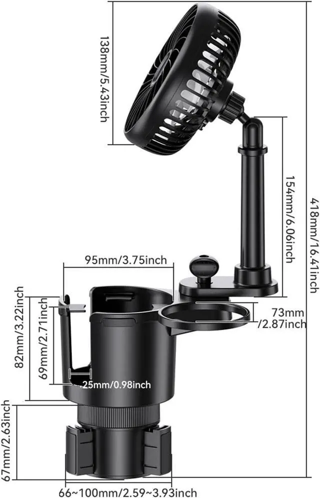 Alt view image 3 of 7 - Car Cup Holder USB Fan with 3 Speed Setting 360 Degree Rotation and Adjustable Base for SUV Truck Car Cooling Fan