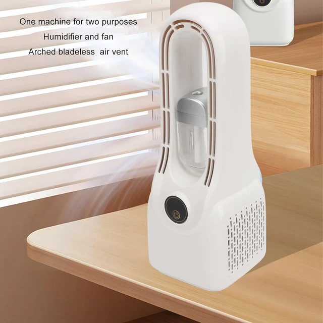 Alt view image 3 of 7 - USB Bladeless Fan 6 Speed Misting Quiet, Rechargeable Table Cooler with 150ml Humidifier and 5 Color Night Light for Bedroom Office