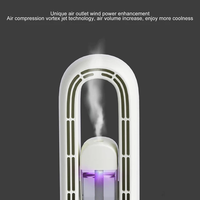 Alt view image 7 of 7 - USB Bladeless Fan 6 Speed Misting Quiet, Rechargeable Table Cooler with 150ml Humidifier and 5 Color Night Light for Bedroom Office