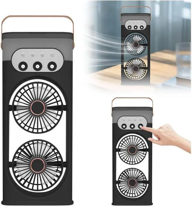 Main image of Mini Tower Fan Triple-Nozzle Dual-Head Humidifying Spray Aromatherapy Sleep 180° Wide-Angle Airflow For Home Room Office,black