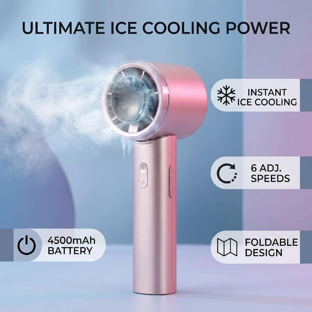 Alt view image 4 of 7 - Diydeg Handheld Fan, 12800RPM USB Rechargeable Foldable Portable Fan with 6 Gear Speeds and 4500mAhBattery, Quiet Personal for Outdoor, Office, Home, Travel and Beach (Purple)