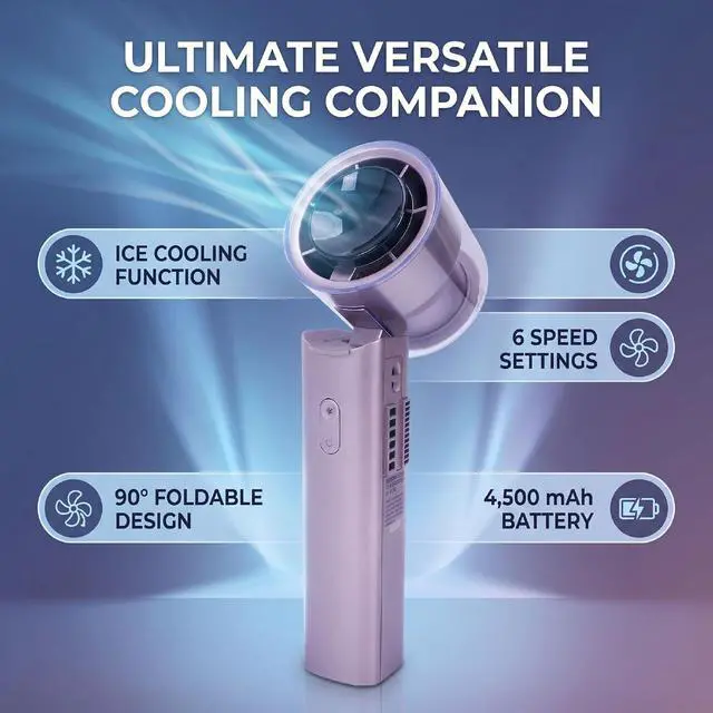 Alt view image 2 of 7 - Tangxi USB Rechargeable Handheld Fan | 12800RPM Ice Cooling Foldable Fan for Office Travel Home (Purple)
