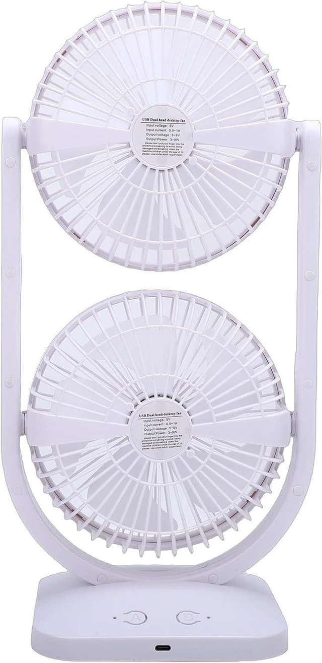 Alt view image 7 of 7 - Misting Fan, Dual Head Desk Fan USB Rechargeable 3 Speed Portable Electric Floor Fan for Home Office Dorm Travel White