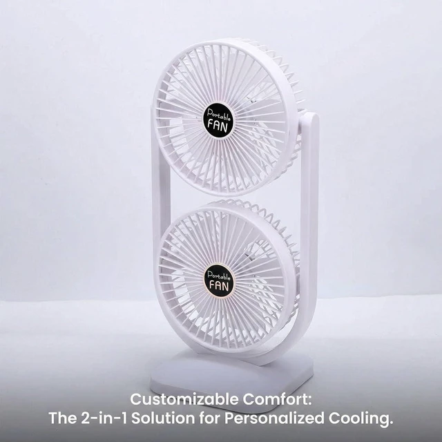 Alt view image 4 of 7 - Dual Head Desk Fan USB Rechargeable 3 Speed Portable Electric Floor Fan Home Office Dorm Travel White