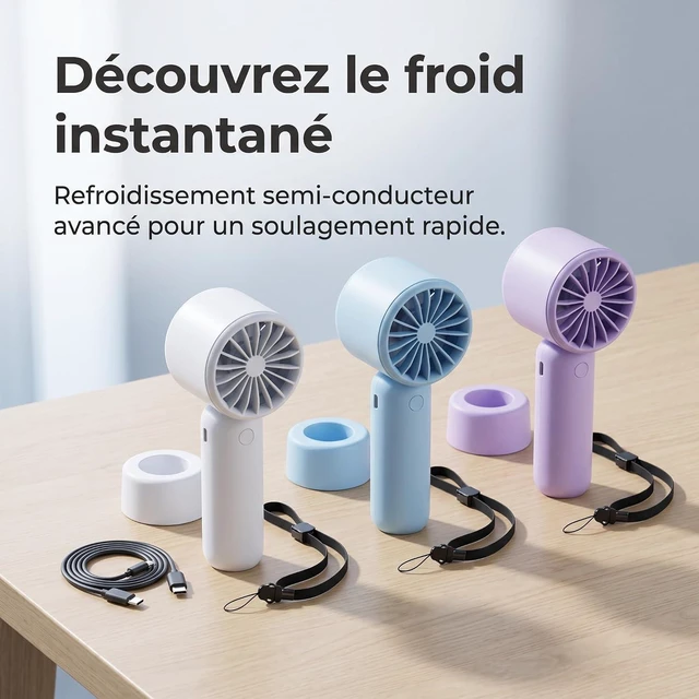 Alt view image 6 of 7 - Portable Fan, Handheld Fan with Semiconductor Cooling, Foldable Mini Fan, USB-C Rechargeable for Office & Outdoor