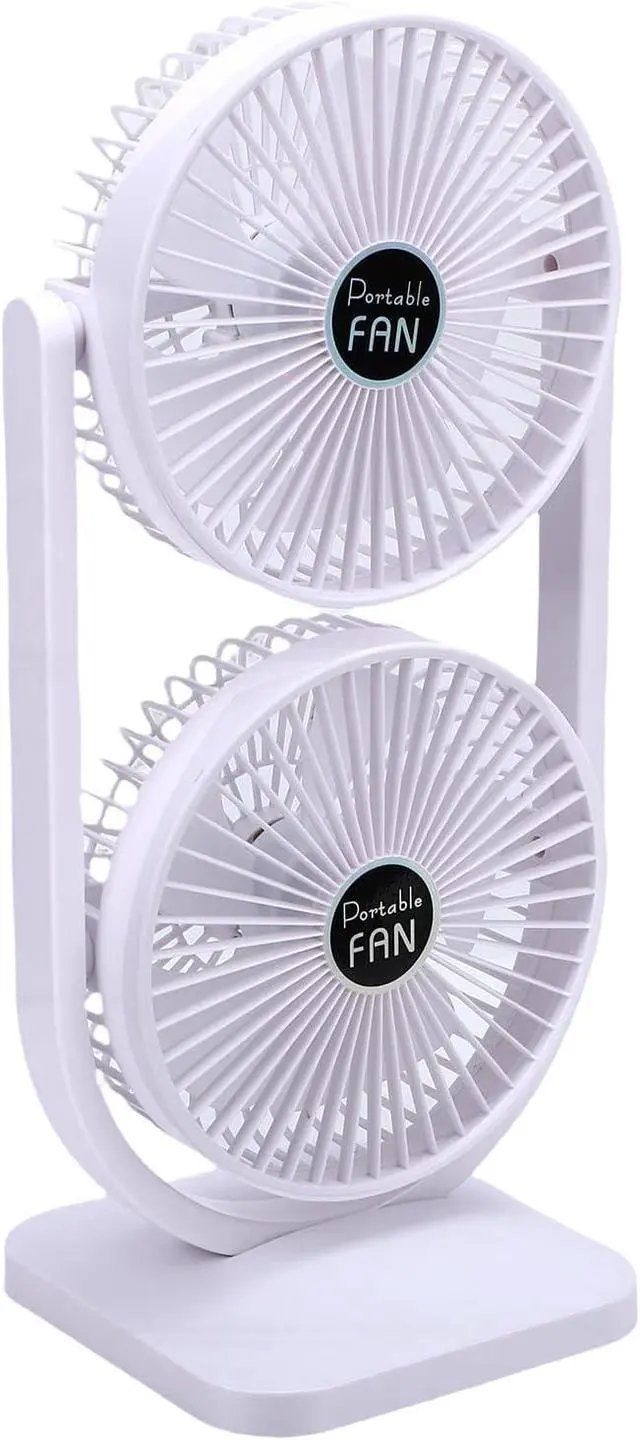 Alt view image 5 of 7 - Bewinner Dual Head Desk Fan Portable Rechargeable Electric Floor Fan for Home Office Travel White 3 Speed 3000mAh