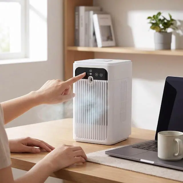 Alt view image 4 of 7 - Pomya Desktop Fan USB Rechargeable Portable Air Cooler Humidifier Mist Spray for Office Home Camping, 3000mAh Battery 500ml Tank Fast Cooling Hydrating Airflow