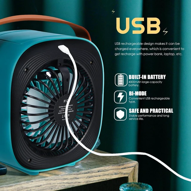 Alt view image 6 of 7 - VALICLUD Portable USB Desk Fan with 4000mah Battery, Abs Material, Three-speed Cooling for Office and Home