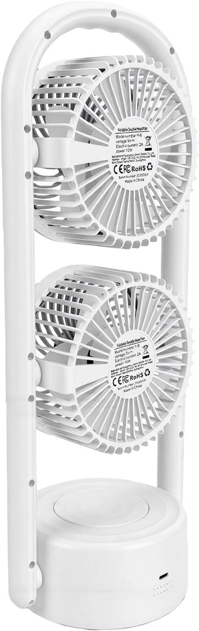 Main image of Dual Head Desk Fan, Portable Rechargeable Table Fan with 5 Speed Adjustable, 2400mAh Battery, LED Light, 360 Degree Rotation, for Bedroom Office Desk Nightstand Wall Mount
