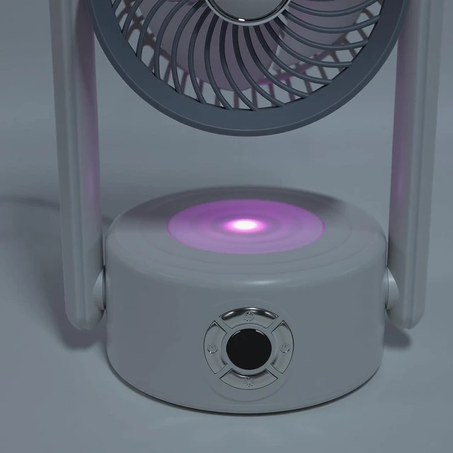 Alt view image 7 of 7 - Dual Head Desk Fan, Portable Rechargeable Table Fan with 5 Speed Adjustable, 2400mAh Battery, LED Light, 360 Degree Rotation, for Bedroom Office Desk Nightstand Wall Mount
