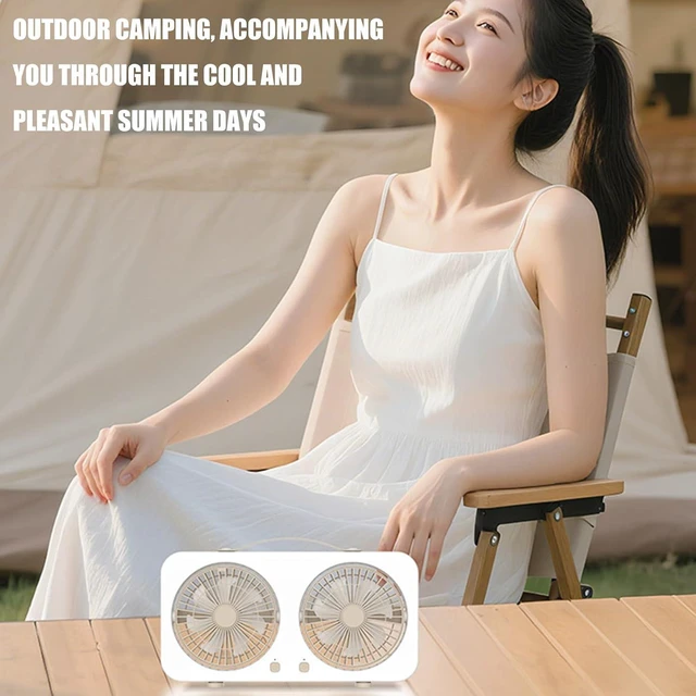 Alt view image 4 of 7 - Head USB Desktop Fan with 5 Speed Setting and Long Battery for Offices Home and Outdoor Use Double Head Desk Fan