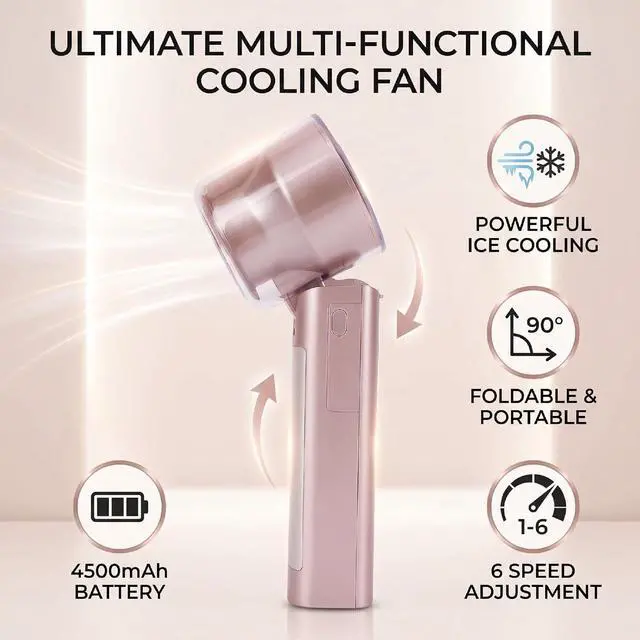 Alt view image 3 of 7 - Tangxi USB Rechargeable Handheld Fan | 12800RPM Ice Cooling Foldable Fan for Office Travel Home (Purple)