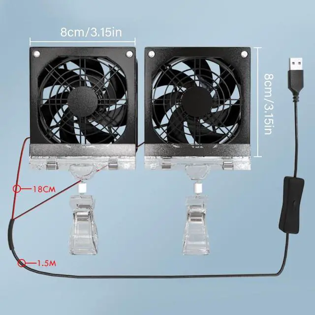 Alt view image 4 of 7 - Portable Fan, 8cm Adjustable Clip Switches Control and Mesh for Fish Tanks Electronics Angled USB(D)