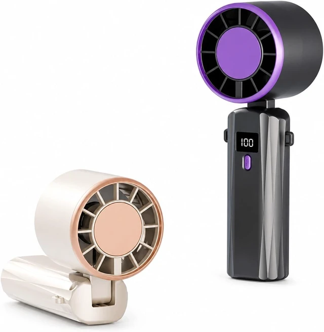 Alt view image 2 of 3 - Handheld Fan, Portable Handheld Desk Fan USB Rechargeable,for Travel, Office(Purple white 2pcs)