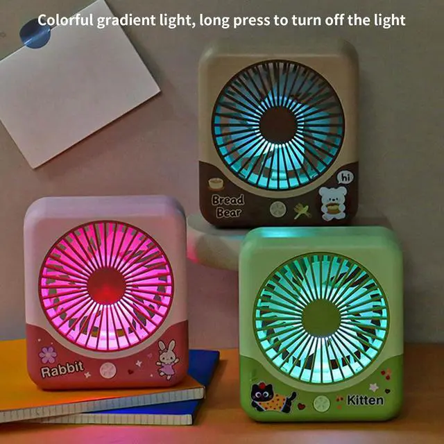 Alt view image 2 of 7 - Portable Fan, 3 Adjustable Airflows Speeds Cartoon for Small Space for Dorm Room and Offices(Green)