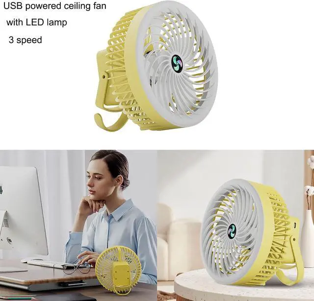 Alt view image 2 of 7 - Portable Fan, 3 Speed Adjustable Strong Wind Ultra-Quiet with LED Light for Home Desk(B)