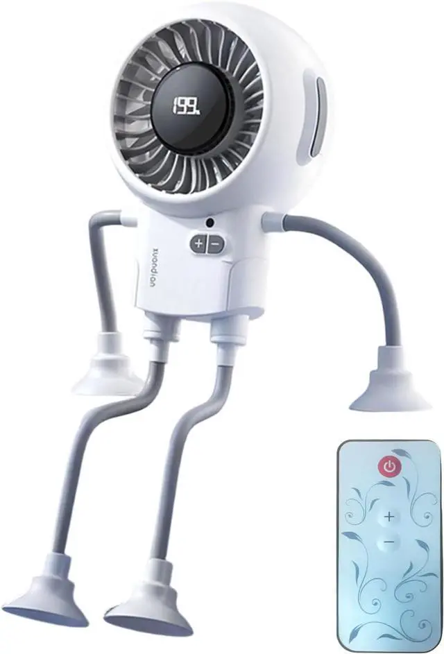 Main image of Portable Fan, Robot, 3000mAh, 199 Speeds Adjustable, Flexible Suction Base, Portable Cooling for Home Clip(White)