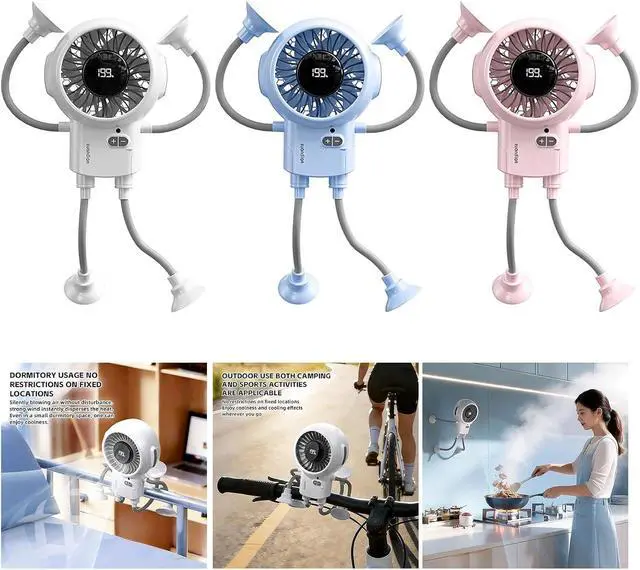 Alt view image 2 of 7 - Portable Fan, Robot, 3000mAh, 199 Speeds Adjustable, Flexible Suction Base, Portable Cooling for Home Clip(White)