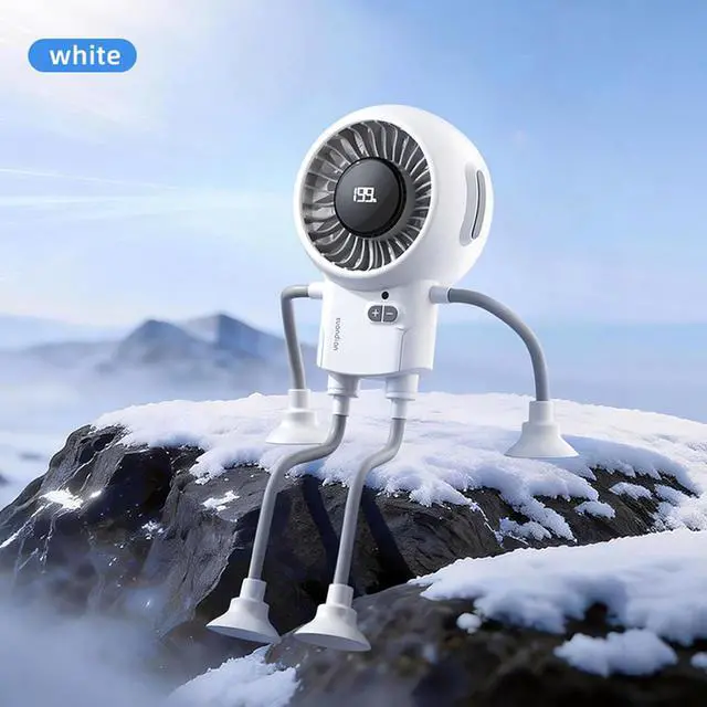 Alt view image 6 of 7 - Portable Fan, Robot, 3000mAh, 199 Speeds Adjustable, Flexible Suction Base, Portable Cooling for Home Clip(White)