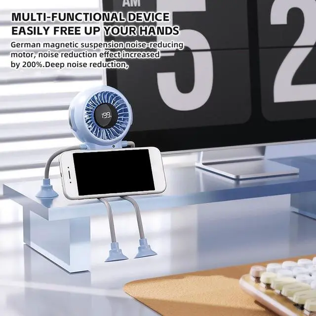 Alt view image 3 of 7 - Portable Fan, Robot, 3000mAh, 199 Speeds Adjustable, Flexible Suction Base, Portable Cooling for Home Clip(White)