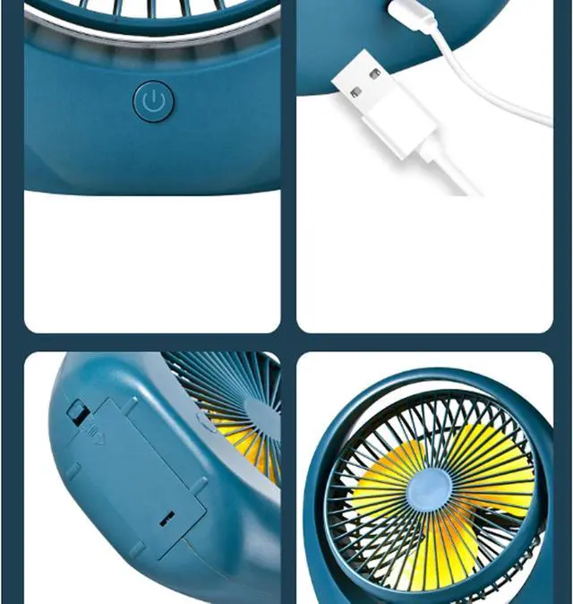 Alt view image 7 of 7 - Portable Fan, USB, Desk, Low Noise, 3Speeds Desktop with Powered Strong Wind Cooling(Blue White Shell)