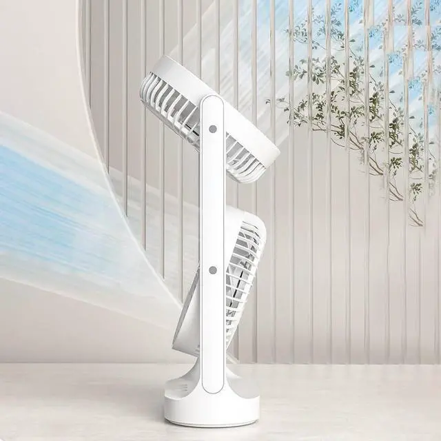 Alt view image 3 of 7 - Double-Headed Desk Fan, 3-Speed Rechargeable USB Air Cooler, Portable Cordless Cooling Fan with Dual Airflow for Home Office Bedroom Travel, White
