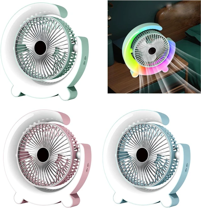 Alt view image 2 of 7 - Portable Fan, Electric Table USB Small Cooling with Colorful Light Desk for Room USB Desktop(B)