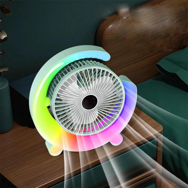 Alt view image 5 of 7 - Portable Fan, Electric Table USB Small Cooling with Colorful Light Desk for Room USB Desktop(Green)