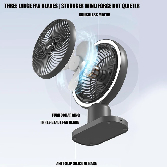 Alt view image 5 of 7 - USB Rechargeable Desk Fan with 3 Speed Settings Portable Cooling Fan Quiet Operations Great for Home Offices Dorm Room
