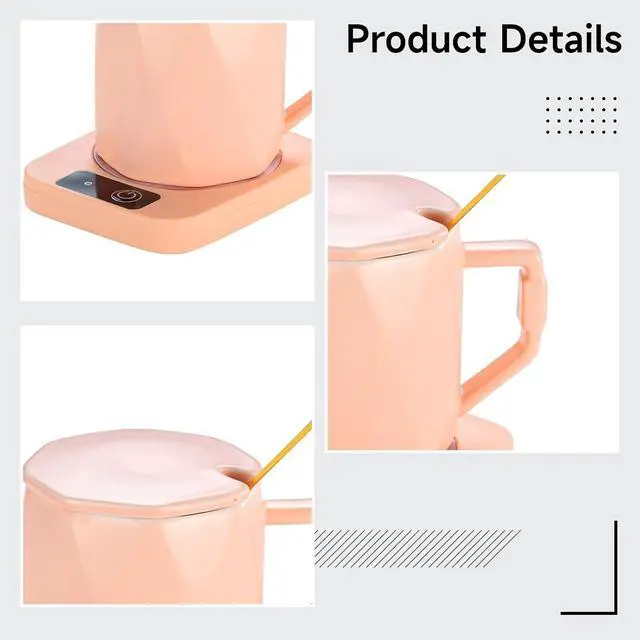Alt view image 2 of 5 - Mug Warmer Set, Pink Ceramic Mug with Heating Pad, 55°C Temp Control, Key Button Operation, Present Box, EU Plug