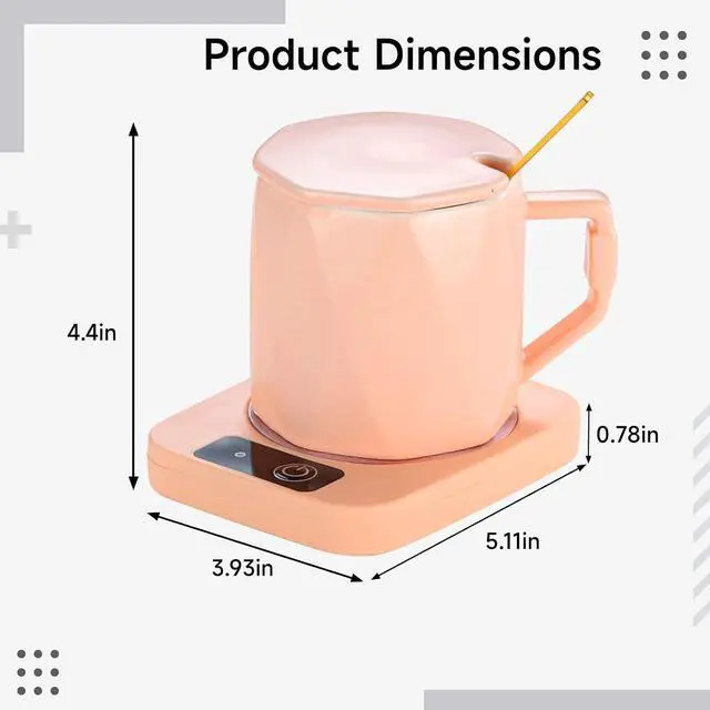 Alt view image 5 of 5 - Mug Warmer Set, Pink Ceramic Mug with Heating Pad, 55°C Temp Control, Key Button Operation, Present Box, EU Plug