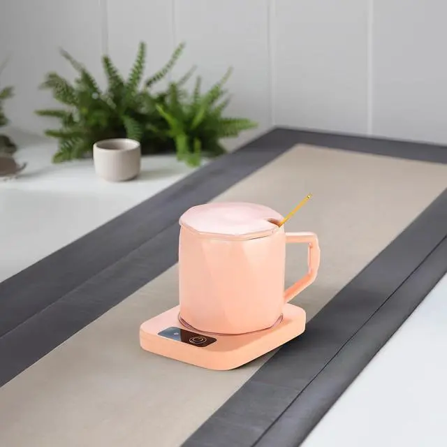 Alt view image 4 of 5 - Mug Warmer Set, Pink Ceramic Mug with Heating Pad, 55°C Temp Control, Key Button Operation, Present Box, EU Plug