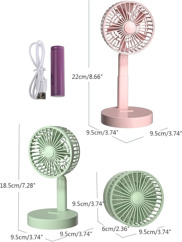 Alt view image 6 of 7 - Portable Fan, Rechargeable Desk 3 Speed Foldable Telescopic Low Noise Ventilation Small for Bedroom Desktop Cute(A)