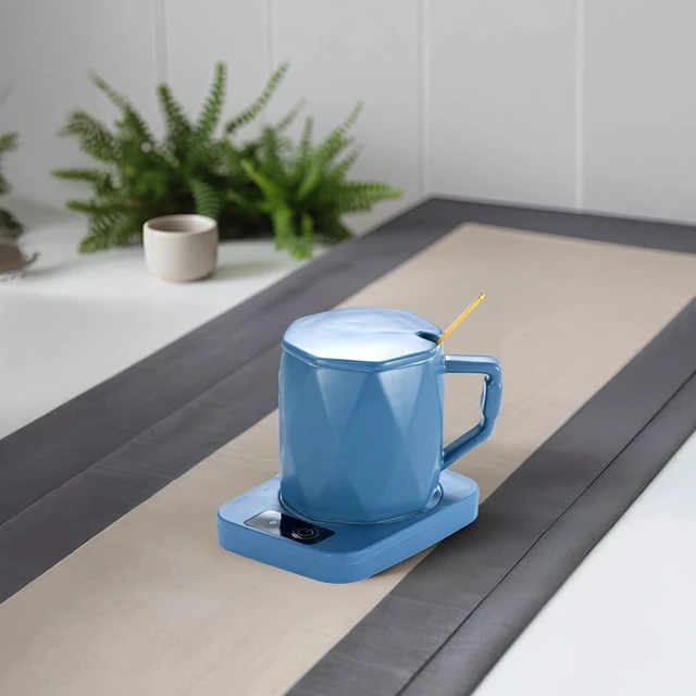 Alt view image 2 of 5 - Mug Warmer Set, Blue, with Heating Pad, Present Box, Key Button Operation, 55°C Temperature Control Ceramic Mug, US Plug