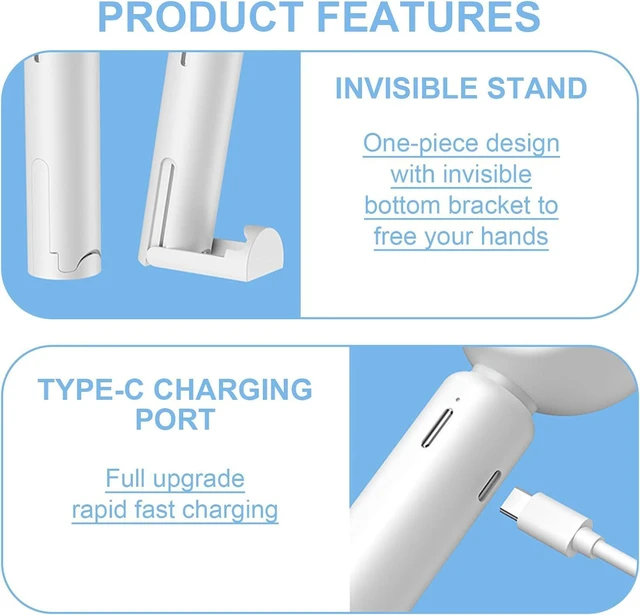 Alt view image 6 of 7 - Portable Fan, Rechargeable USB with Base, Handheld Pocket for Indoor and Outdoor Use 3Speed Gear School(B)