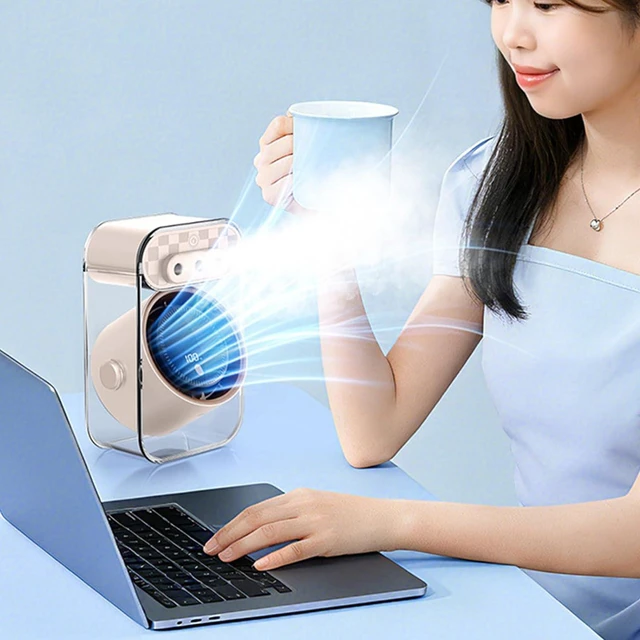 Alt view image 6 of 7 - Portable Desktop Humidifying Fan Adjustable Speeds USB Rechargeable Misting Fan for Home Offices and Outdoor Use