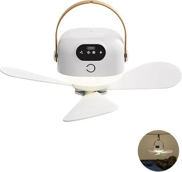 Alt view image 3 of 6 - Portable USB Rechargeable Hanging Fan with Remote Control, 3-Speed LED Light, Quiet Personal Mini Desk Fan with Hook, Type-C Fast Charging for Camping Dorm Home Office