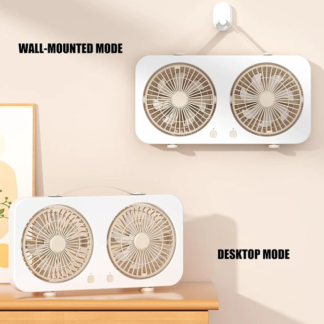 Alt view image 6 of 7 - Head USB Desktop Fan with 5 Speed Setting and Long Battery for Offices Home and Outdoor Use Double Head Desk Fan